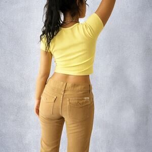 Vintage Y2K Abercrombie & Fitch Tan Corduroy Flare Cuffed Flap Pocket Pants 10